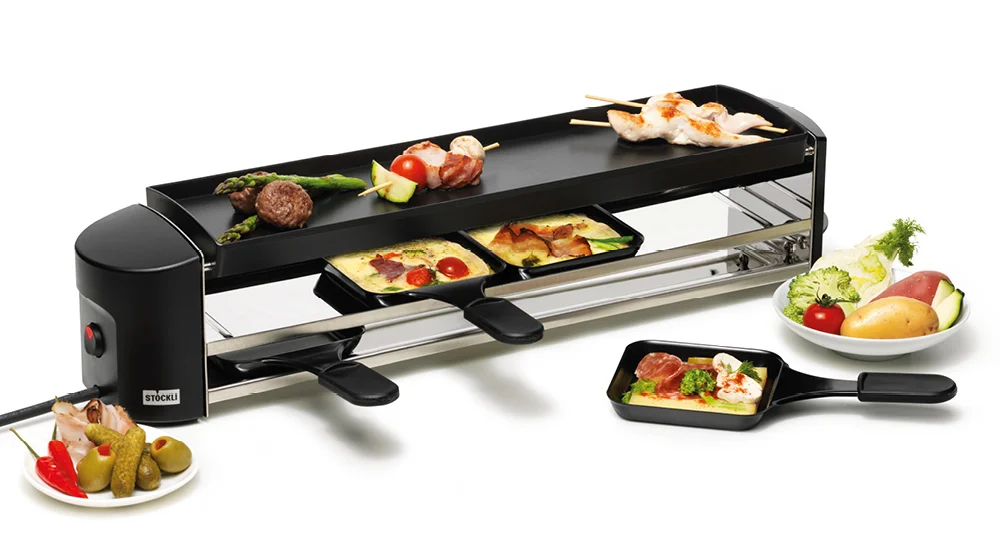 tischwelt-stoeckli-Stöckli raclette-grill-cheeseboard-4-pfaennchen-kaese-fleisch
