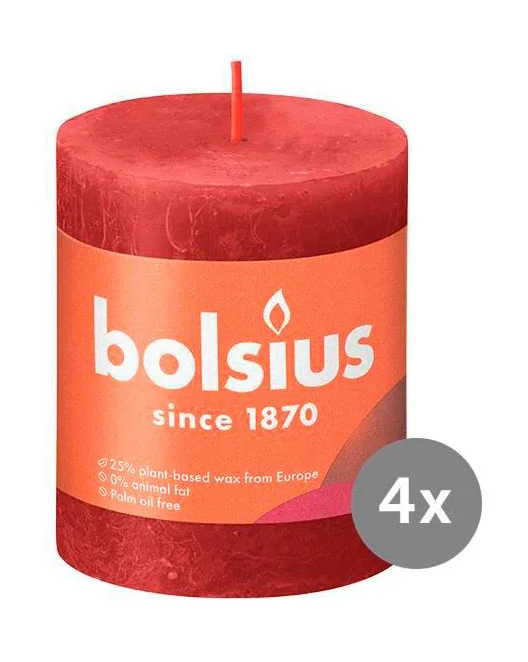 4er Pack Stumpenkerze 80/68 Rustik Shine zartes rot 41