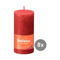 8er Pack Stumpenkerze 100/50 Rustik Shine zartes rot 41 Bolsius