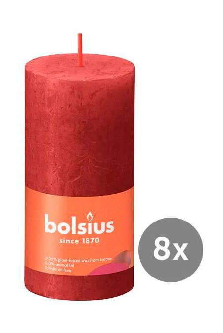 8er Pack Stumpenkerze 100/50 Rustik Shine zartes rot 41