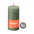 8er Pack Stumpenkerze 100/50 Rustik Shine olivengrün 70 Bolsius