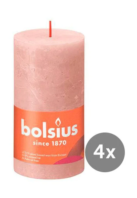 4er Pack Stumpenkerze 130/68 Rustik Shine nebliges rosa 04
