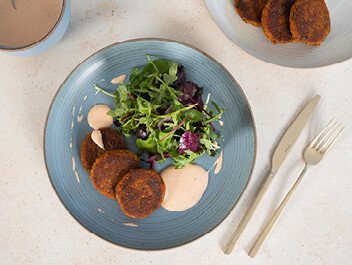 Vegane Linsen-Taler mit Chili-Limetten-Mayo