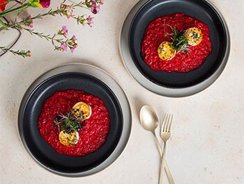 Rote Bete Risotto mit gratiniertem Ziegenkäse