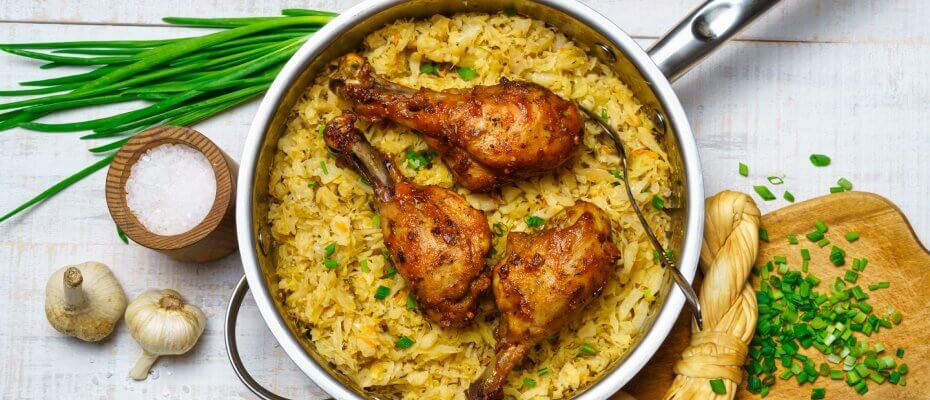 Edelstahl-Pfanne mit Reisgericht