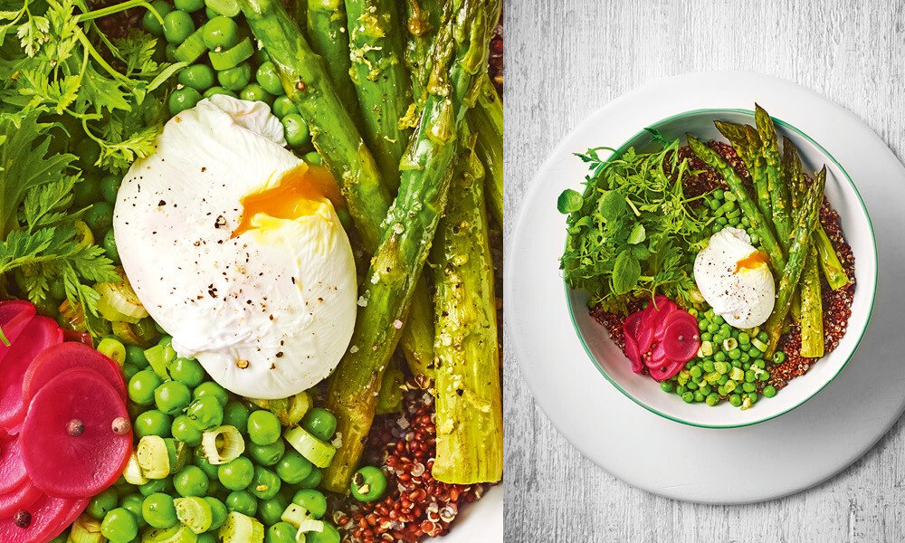 Spargel-Bowl mit roter Quinoa 1000x600px