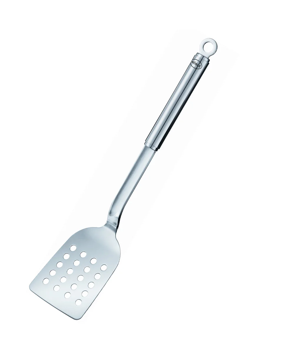 Pfannenschaufel Rundgriff 34,5 cm Edelstahl gelocht