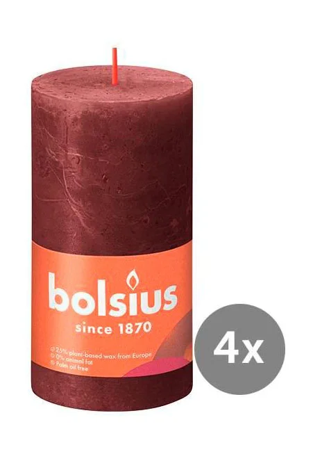4er Pack Stumpenkerze 130/68 Rustik Shine samtrot 47