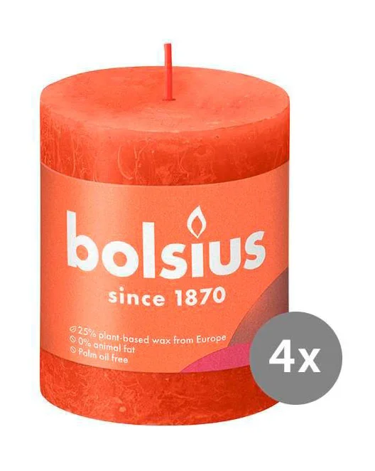 4er Pack Stumpenkerze 80/68 Rustik Shine herbstliches orange 35