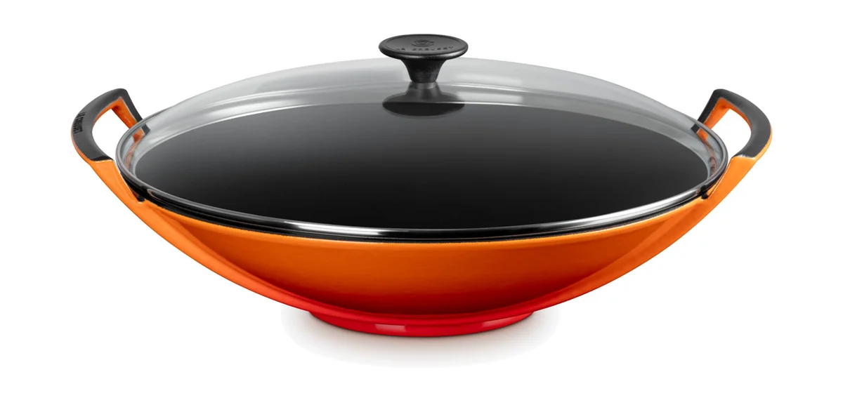 Wok mit Glasdeckel 36 cm Ofenrot