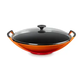 Wok mit Glasdeckel 36 cm Ofenrot Le Creuset