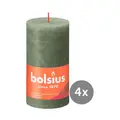 4er Pack Stumpenkerze 130/68 Rustik Shine olivengrün 70 Bolsius