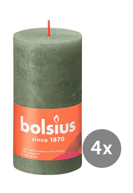 4er Pack Stumpenkerze 130/68 Rustik Shine olivengrün 70