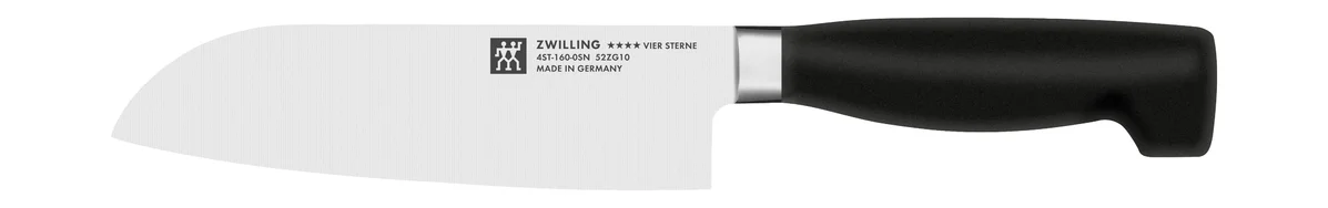 Vier Sterne Santokumesser glatt 16 cm schwarz