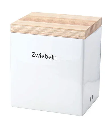 Vorratsdose Zwiebel Keramik m. Holzdeckel 18x15,5x20,5cm