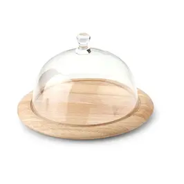 Käseglocke 2 tlg. Holz / Glas         26cm Continenta