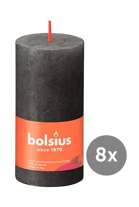 8er Pack Stumpenkerze 100/50 Rustik Shine stürmisches grau 31
