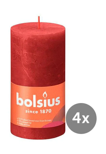 4er Pack Stumpenkerze 130/68 Rustik Shine zartes rot 41