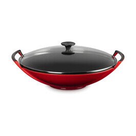 Wok mit Glasdeckel 36 cm Kirschrot Le Creuset
