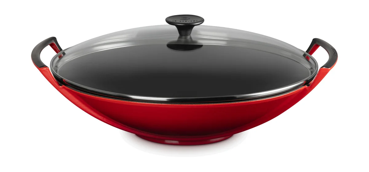 Wok mit Glasdeckel 36 cm Kirschrot