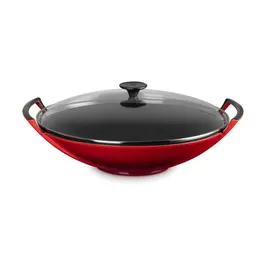 Wok mit Glasdeckel 36 cm Kirschrot Le Creuset