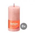 8er Pack Stumpenkerze 100/50 Rustik Shine nebliges rosa 04 Bolsius