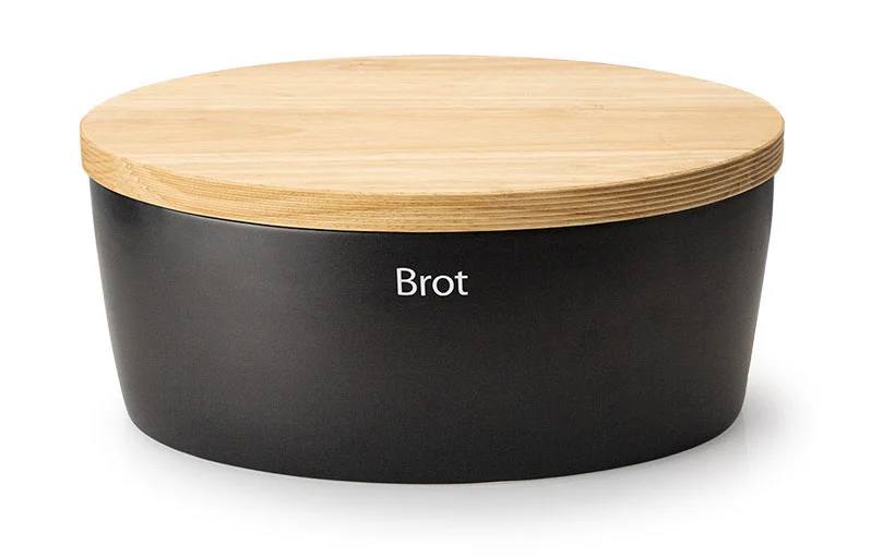 Continenta Schwarz Brotkasten B:23cm H:15,5Cm L:36cm, Keramik, Lebensmittelaufbewahrungsbehälter, Brotkasten, Brottopf, Mit Holzdeckel, Auch Als - Image 3