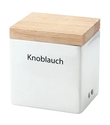Vorratsdose Knoblauch Keramik m. Holzdeckel 14x12x15,5cm