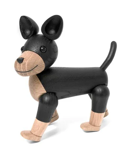 Charlie the dog Holzfigur natural and black oak
