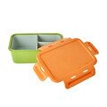 Lunchbox grün mit orangefarbenen Deckel und drei austauschbaren Fächern in grau Rice