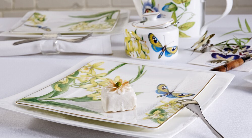 tischwelt-amazonia-villeroyboch-Porzellan-Naturdekor  tropisch-Flora-Motive-Blume