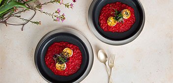 Rote Bete Risotto mit gratiniertem Ziegenkäse
