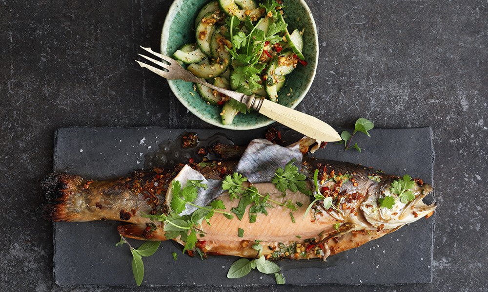 tischwelt Kochbuch Rezept Gebackener Saibling Asia-Style