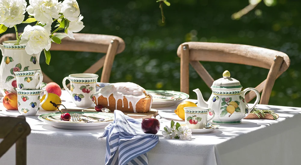 sommerklassiker french garden fleurence geschirr teller tassen tischset porzellan blumengeschirr