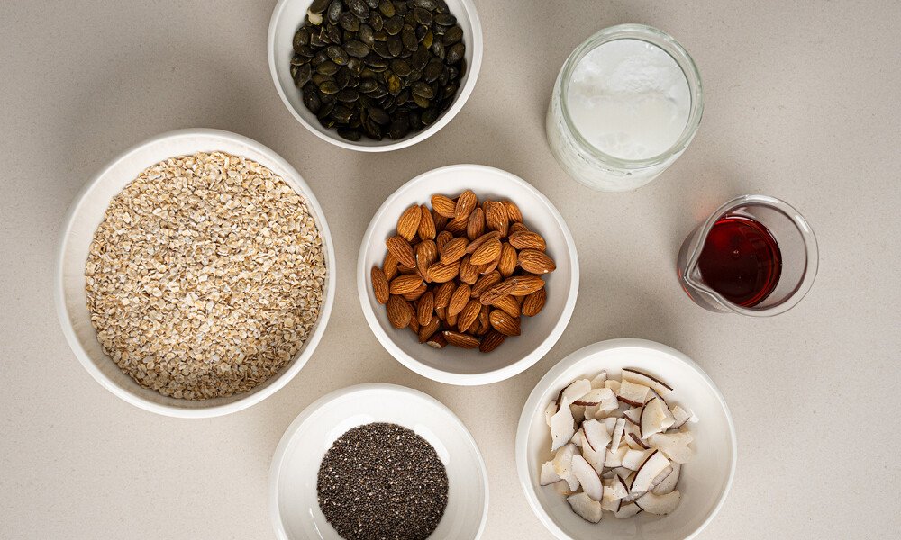 Granola-Rezept-Müsli-Mepal-Müslibecher-Schale-Villeroy &amp; Boch-NewMoon-Zutatenliste